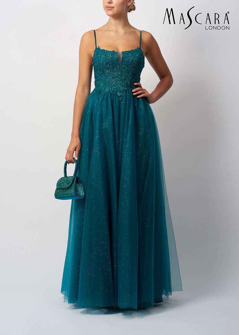 strapless open back dress Long Sequin Prom Dress with Corset Bodice Pine / 10 main image 0